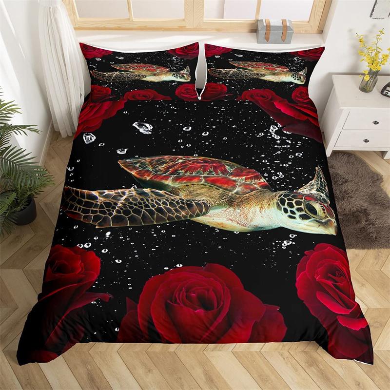 Hochlandkuh Bettwäsche-Set Bauernhoftier Bettbezug Einzelbett King Queen Rote Rose Deckenbezug Mikrofaser Romantische Florale Bettwäsche-Sets