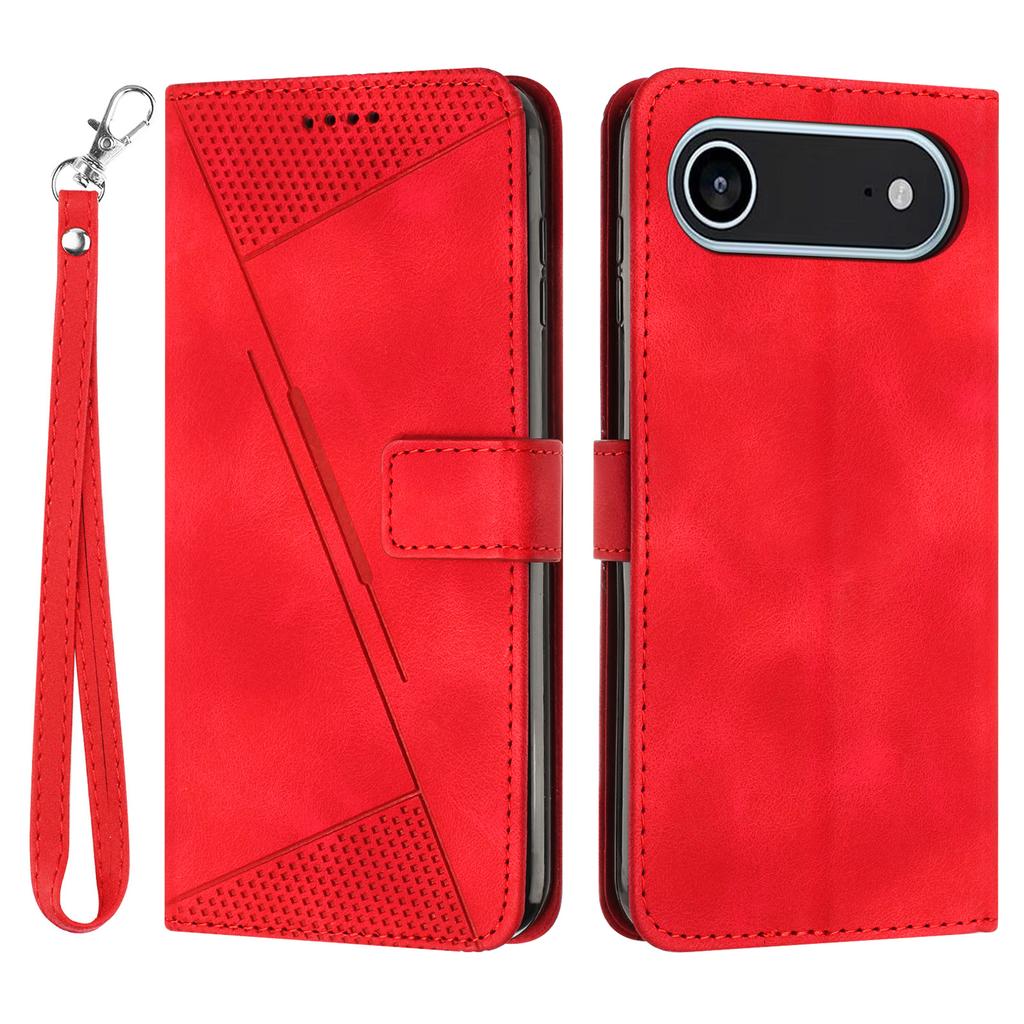 For iPhone 17 Air Leather Case Imprinted Triangle Phone Cover with Hand Strap