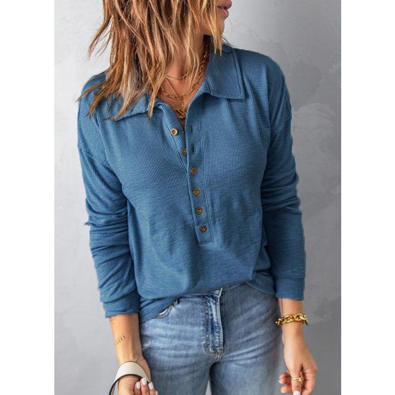 Autumn and winter color threaded women's clothing new lapel button-up top shirt long-sleeved shirt
