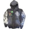 Y2K Streetwear Camo Print Zip Hoodie Loose Fit Casual Sweatshirt Teens