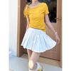 Korean Yellow Slanted Shoulder Short-sleeved T-shirt Slim Versatile Off-the-shoulder Strap Design Spice Girl Top