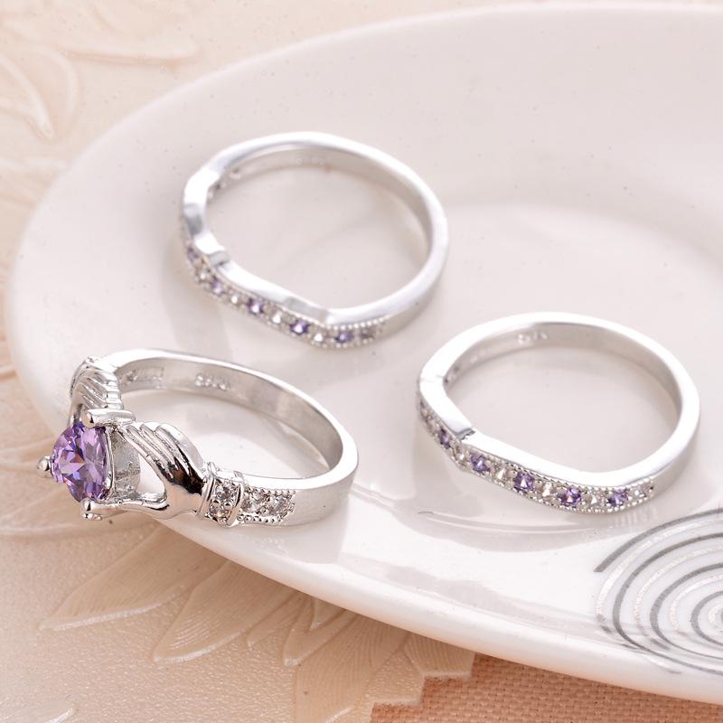 Hecheng Zircon Ring Set: Triple-pack of 8 Hearts & Arrows Micro-inlaid Jewelry - Fashion Love Diamond Ring.