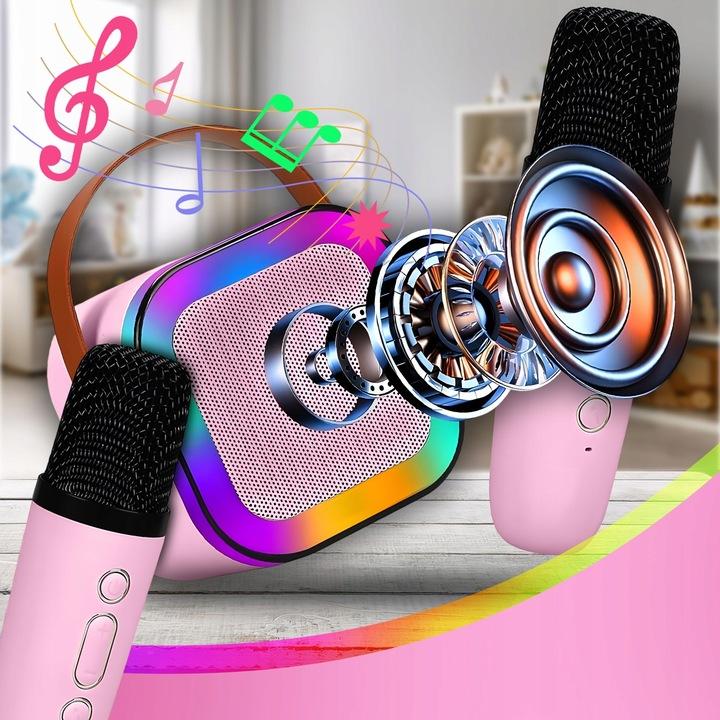 Zestaw Do Karaoke 2X Mikrofon Bezprzewodowy Przenośny Bluetooth Głośnik Rgb