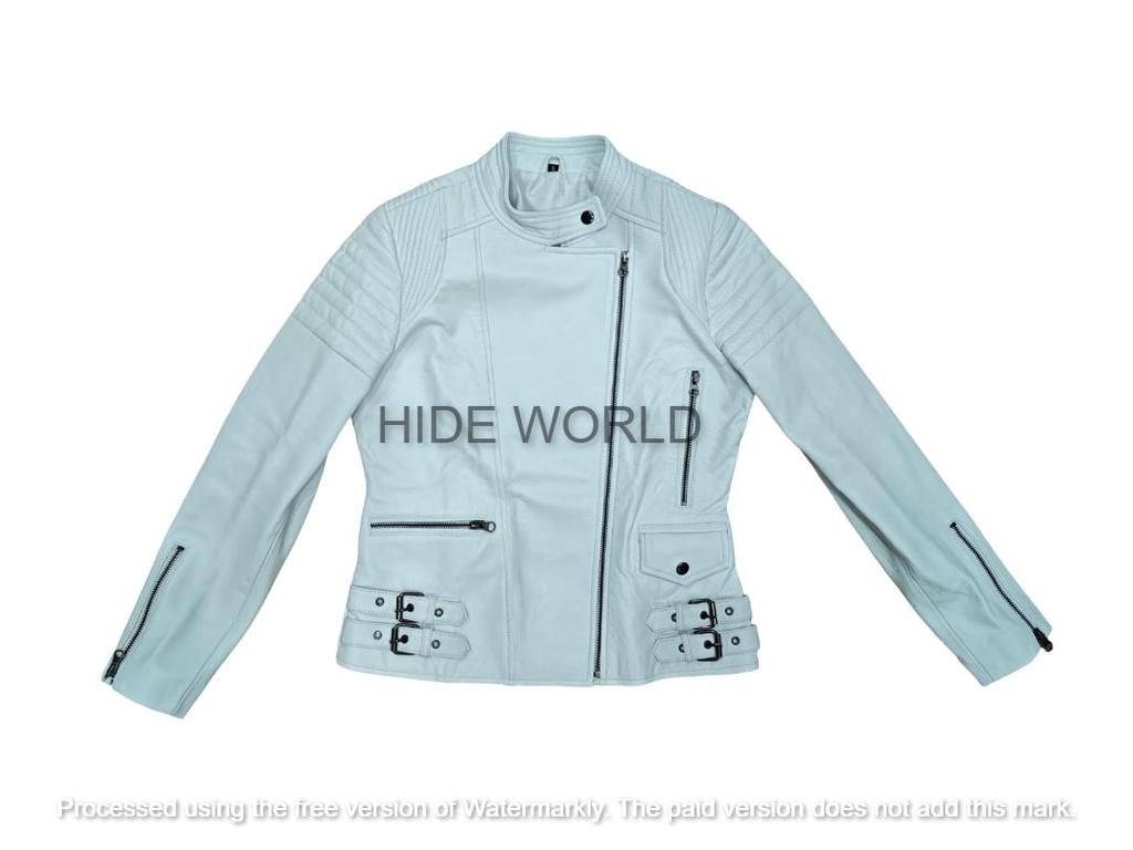 Giacca da Donna in Vera Pelle di Agnello Bianca Biker Motociclista Cappotto Giacca Vera