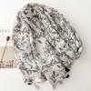 Four Seasons Scarf Women'S Cotton And Hemp Texture Scarf Bamboo Knot Yarn Black And White Flower Headcloth Air Conditioning Shawl Tassel