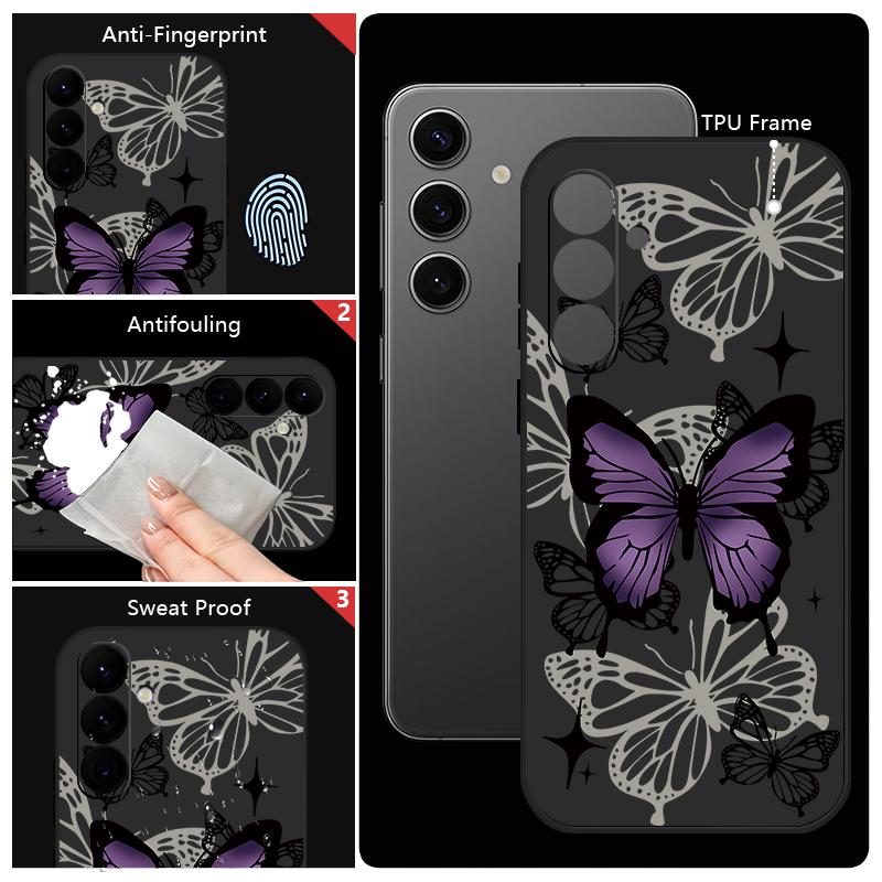 Soft TPU Lanyard Case For Samsung Galaxy S26 S24 S25 Ultra S23 S24 FE A17 A56 A55 A36 A15 A16 A25 5G Purple Butterfly Back Cover