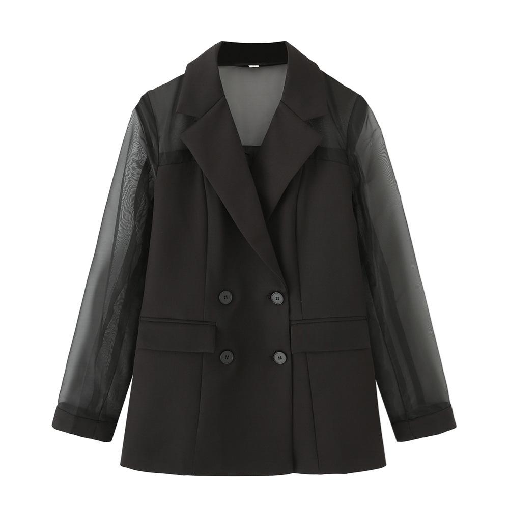 

Женский пиджак из органзы в стиле пэчворк с лацканами, весна/лето 2025 S чёрный