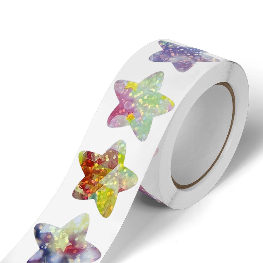 500pcs 2.5cm Colorful Holographic Star Stickers Roll - Children Reward Chart DO IT YOURSELF Decoration Scrapbook Adhesive Labels Gift Idea Toy