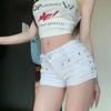 Women's High Rise Studded Denim Shorts Slim Fit Y2K Retro Hot Pants Solid Color Stretch Jean Shorts