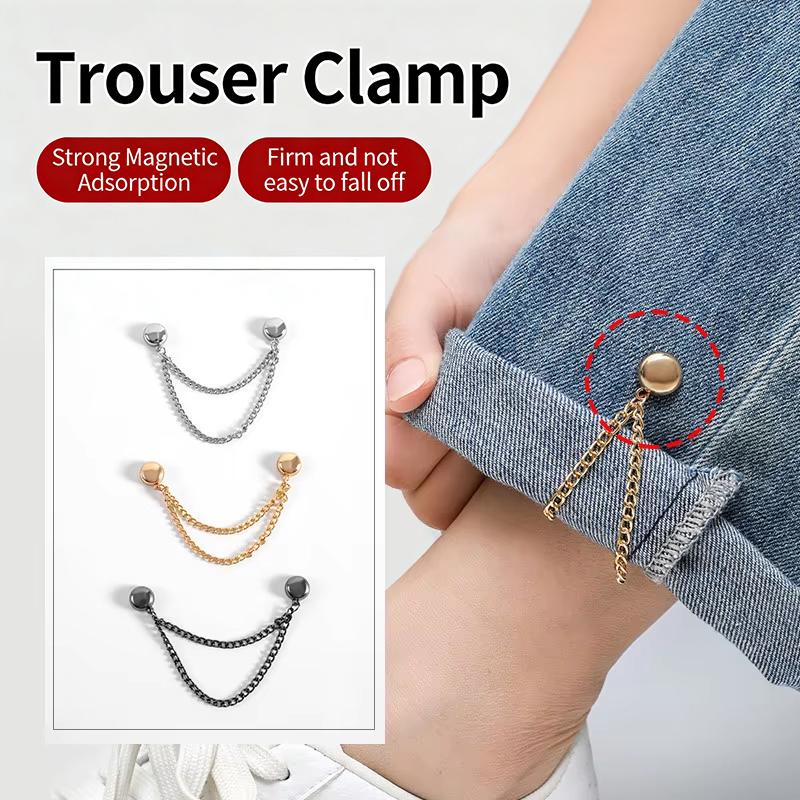 2Pcs Multi-Function Magnetic Clothing Clip With Chain Metal Buttons Clip Clothes Scarf Trouser Legs Cuff Fixing Magnet Pin