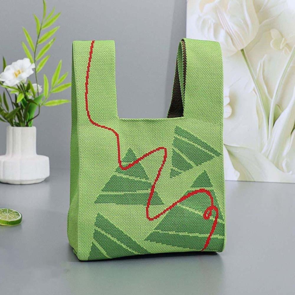 

Bamboo Printed New Chinese Style Handbag Hand-held Pouch Duanwu Gifts Bag Knitted Wrist Bag Women Style 1