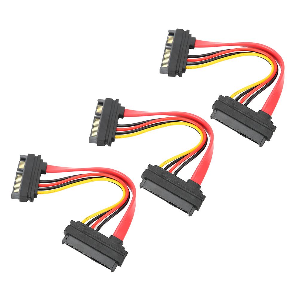 3PCS SATA 29P Female To SATA 22P Male Plastic Hard Disk Data Cable for Home Mobile Using