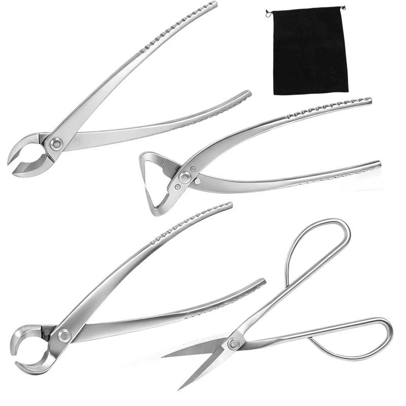 

A25F-4 Pcs Heavy Duty Bonsai Tool Set, Concave & Knob Cutter, Trunk Splitter, Ashinaga Bonsai Scissors Kit With Storage Pouch