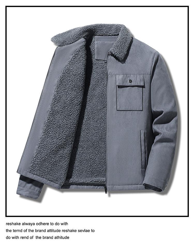 Suede Velvet Men's Lamb Wool Jacket - Thickened Autumn/Winter Coat for Middle-Aged and Elderly