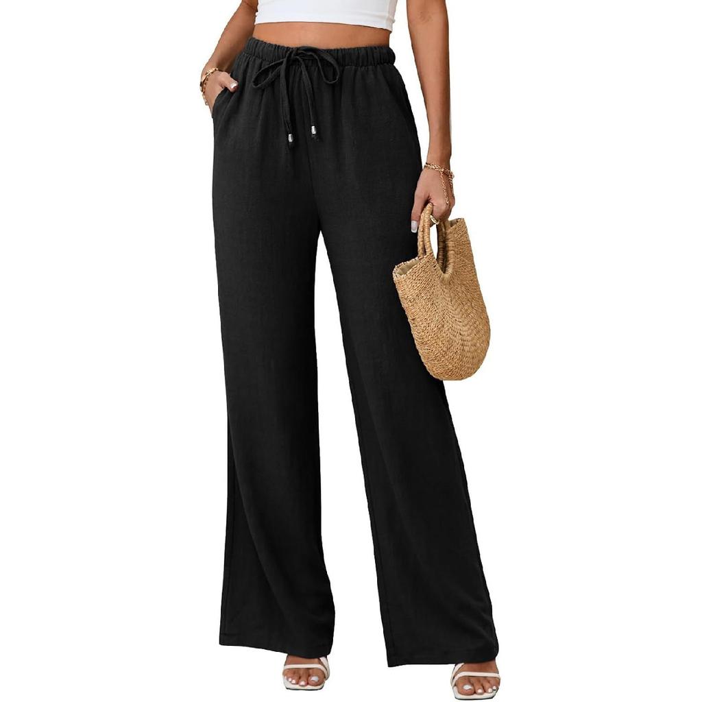 2026 New Bohemian Style High-Waisted Solid Color Wide-Leg Pants for Summer Beach Vacation Casual Wear