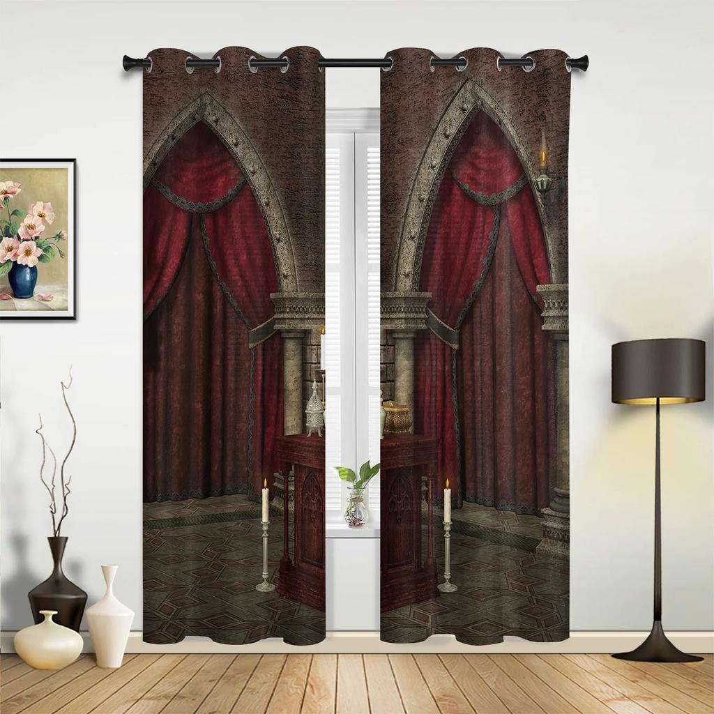 Gothic Vintage House Decorative Curtains for Bedroom Living Room Drapes Kitchen Children's Room Window Curtain Modern Home Decor