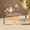 Happy Birthday Acrylic Decoration - Transparent Heart-Shaped Party Decor with Cute Cat, Stars & Confetti Design, Perfect Gift for Birthdays, Festive A