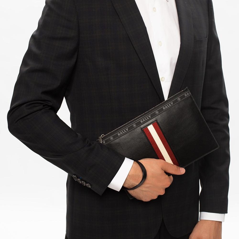 Bally Klassische Rot-Weiß gestreifte Business Casual Commuter Leder Clutch Tasche Herren Clutch Tasche Schwarz BENERY-HP-100