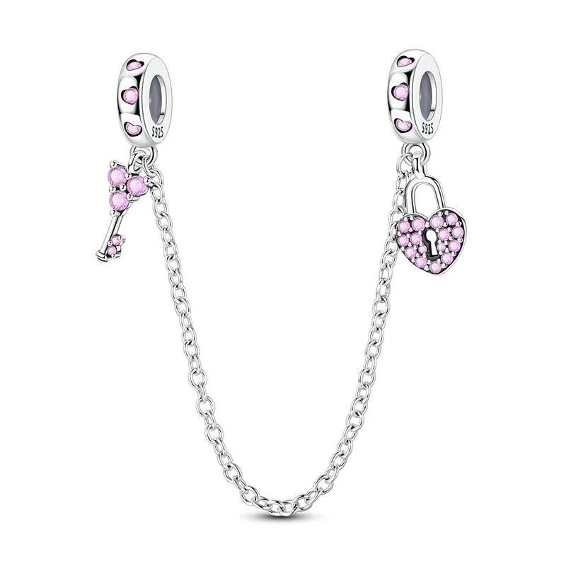 925 Silver Heart Lock Key Charm Pendant for Bracelet Jewelry DIY Gift Dangle Beads Keychain