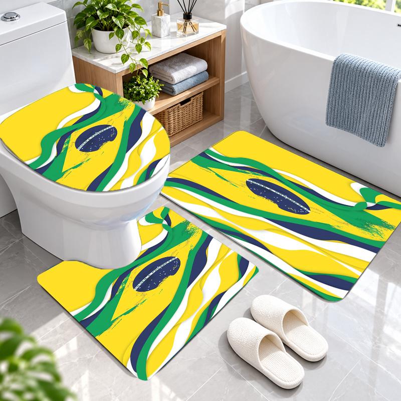 3Pcs Flannel Toilet Mat Set Brazil national football team Bathroom Rug Bath Carpet Non Slip Home Decor