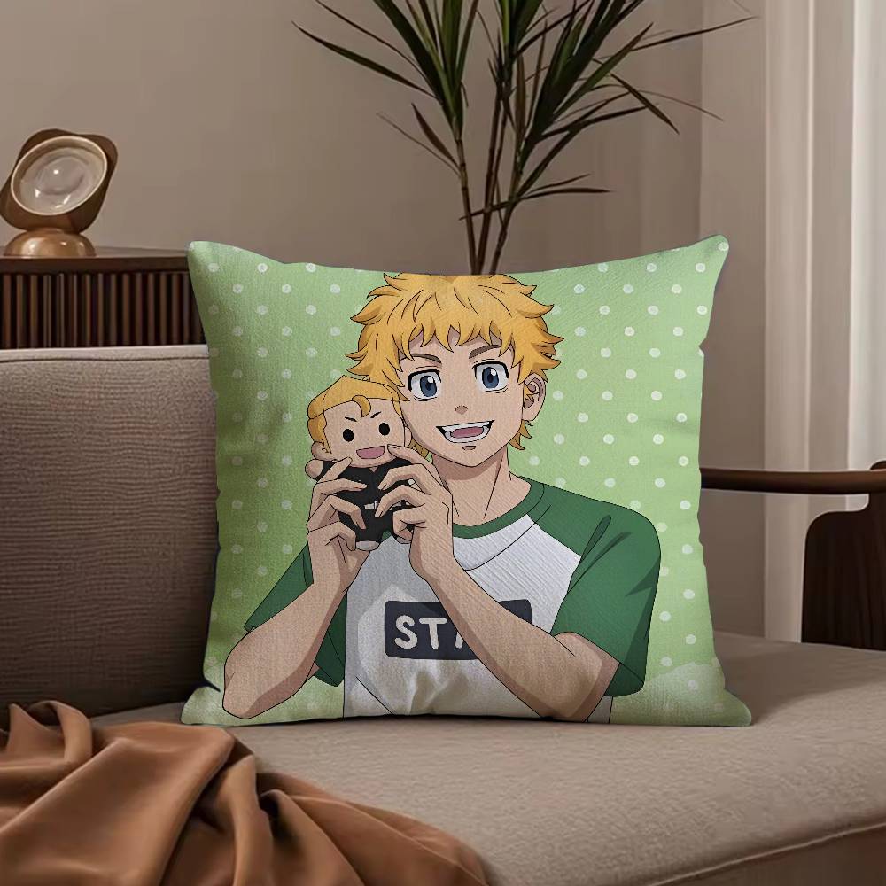 T-Tokyo r-Revengers Anime Pillow Case Anti-dustmite Pillowcase Invisible zipper silky short plush Sofa cushion cover