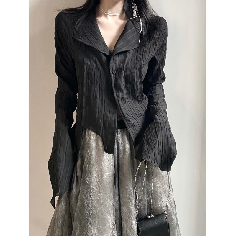 

Женская черная рубашка, весенне-осенняя корейская тонкая эластичная рубашка с однотонным низом, топ с длинными рукавами 3XL чёрный