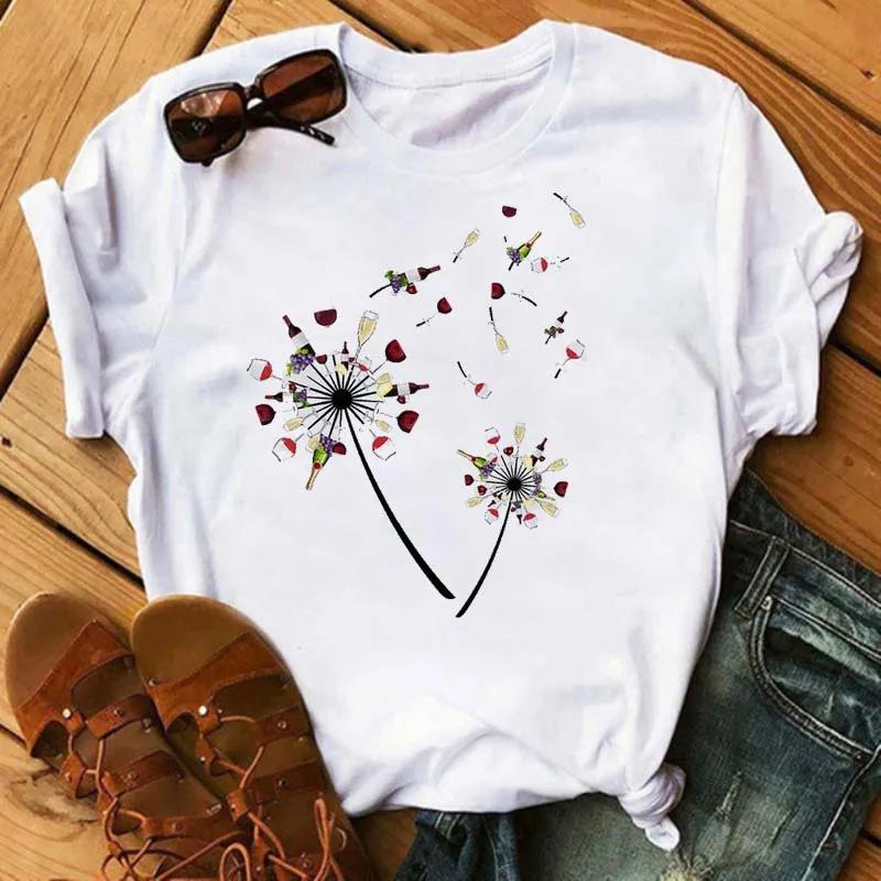 Funny Wine Glass Print T-Shirt Women's Round Neck Short Sleeve T-Shirt Casual Women's Camisole Fashion