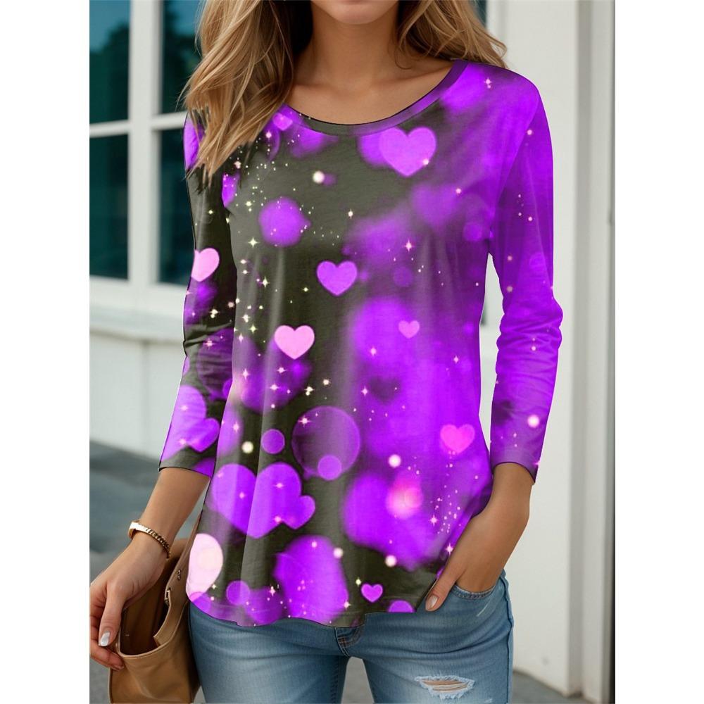 Jarní a podzimní trička s kulatým výstřihem a 3D potiskem vzoru lásky, valentýnský top, módní ležérní dámská trička s dlouhým rukávem