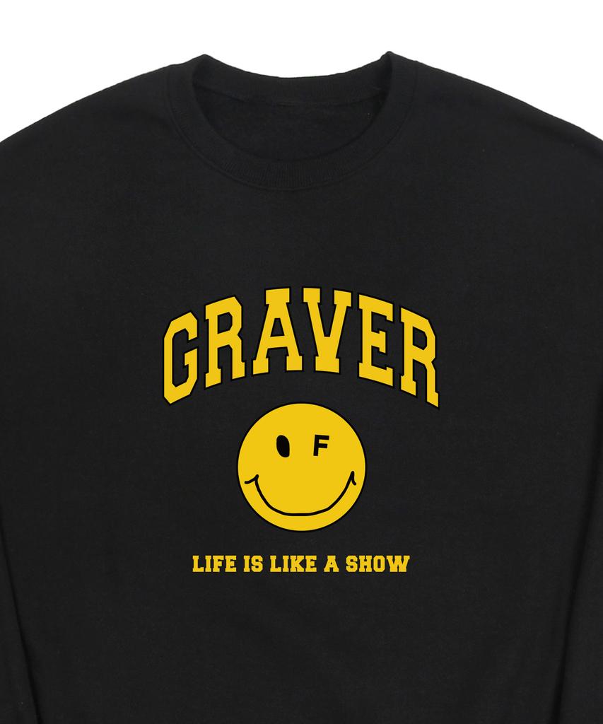 GRAVER [Unisex] Arch Logo Life Dot Smile Sweatshirt_Black