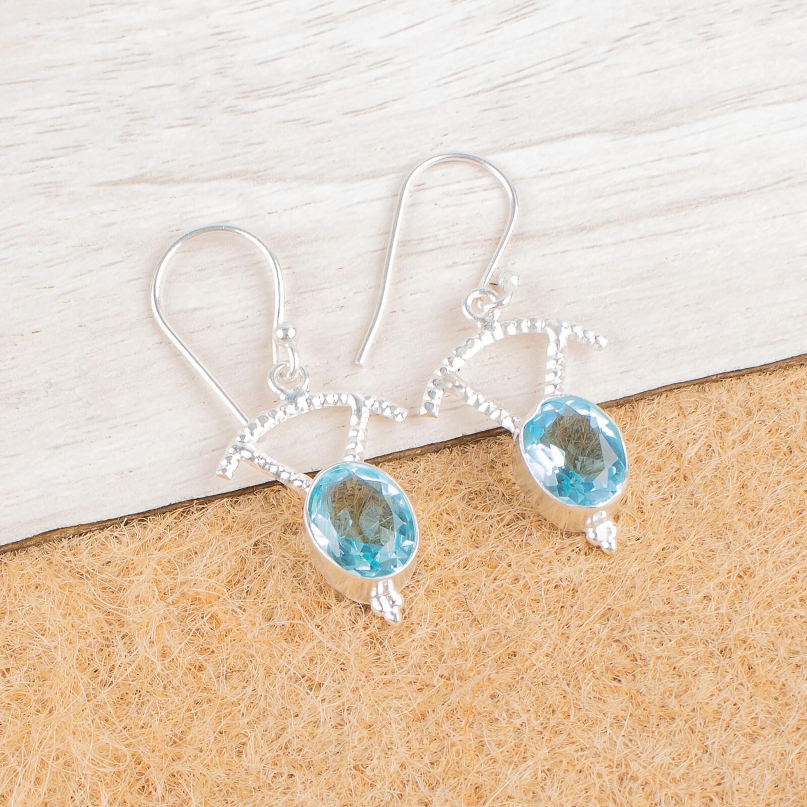 

Sky Blue Topaz Gemstone 925 Sterling Silver Jewelry Drop/Dangle Earrings 1.50 EE-51-6