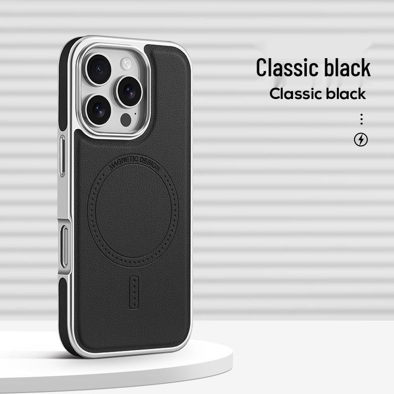 Apple 17 Promax Electroplated Leather Texture Magnetic Phone Case - iPhone16 Luxury Skin Feel, Strong Magnetic, Anti-fall Design