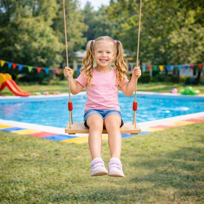 Balançoire enfant - GINGER HOME - Siège plat bois massif - Cordes solides - Charge 100 kg