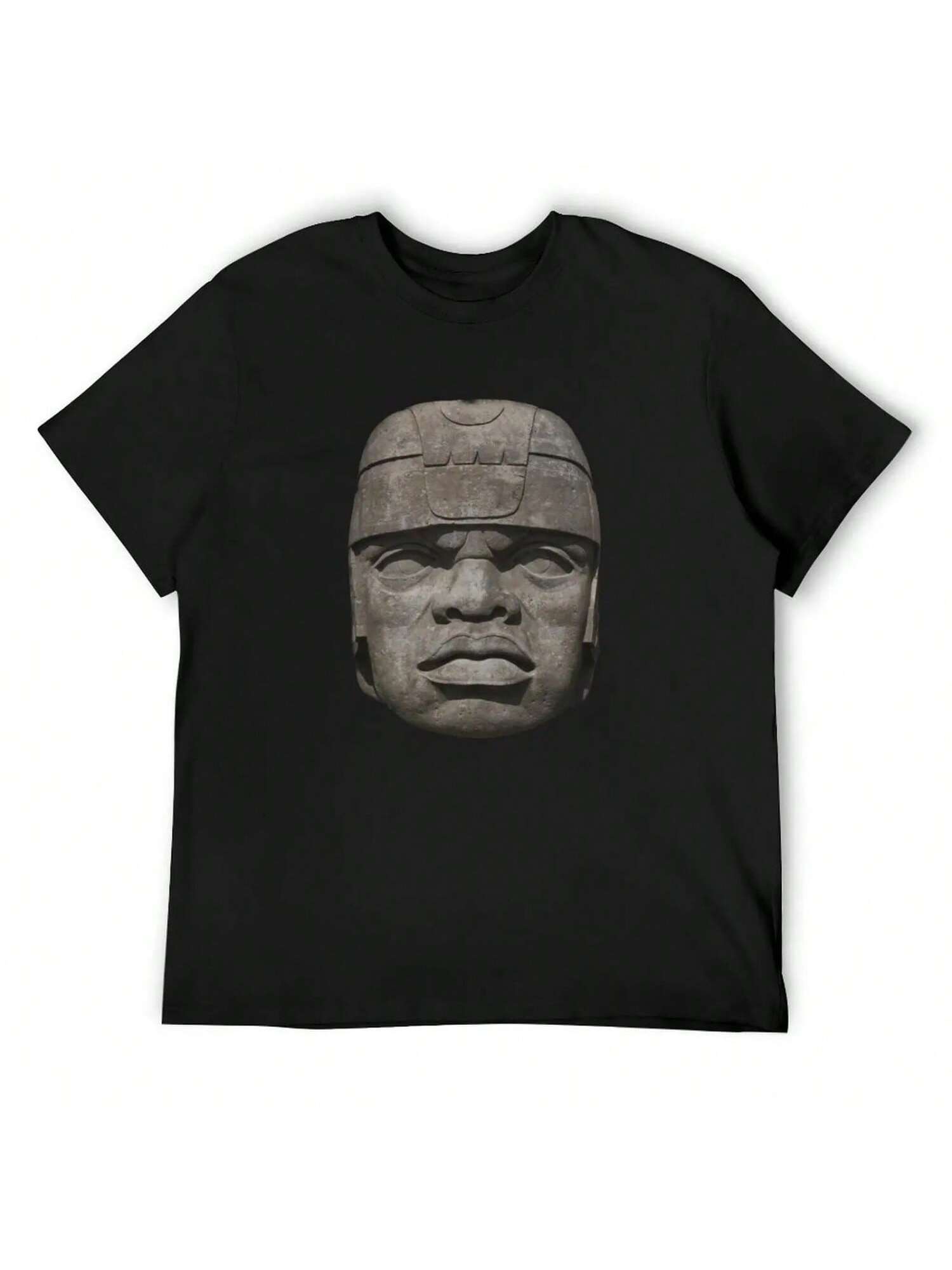 Ancient Olmec Head T-Shirt Graphic Tee Shirt Anime T Shirts Heavyweight T Shirts For unisex S разноцветный