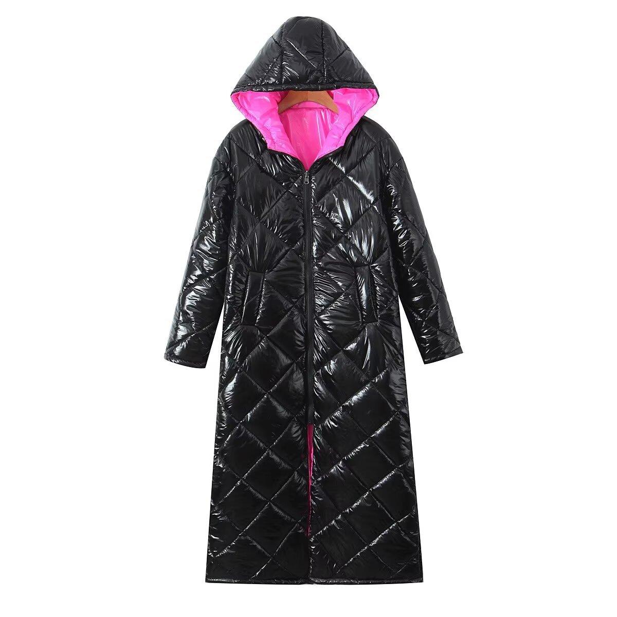 

Новые осенние модели, женская одежда, чувство дизайна, яркая стеганая хлопковая толстовка с капюшоном, длинная хлопковая куртка с подкладкой по бокам L