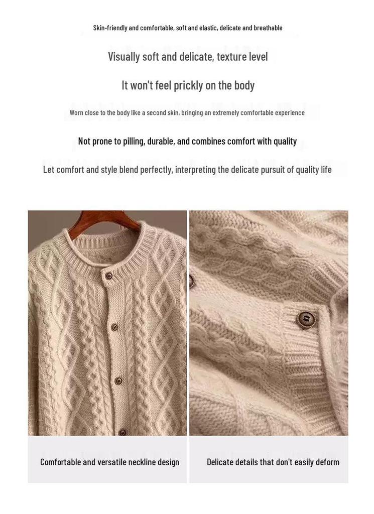Women's European Style Heavy Knit Lamb Wool Cardigan - Thick Coarse Yarn Cashmere Sweater Coat for Autumn and Winter 2025