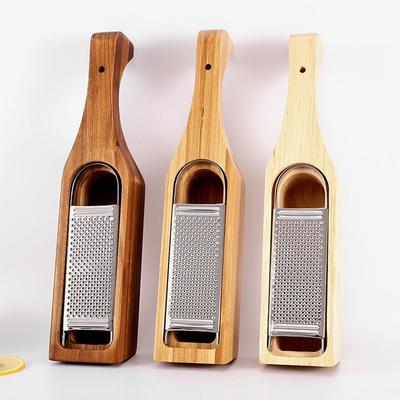 With Wood Container Stainless Steel Cheese Grater with Handle Comfortable Grip Handheld Cheese Shredder Ultra Sharp