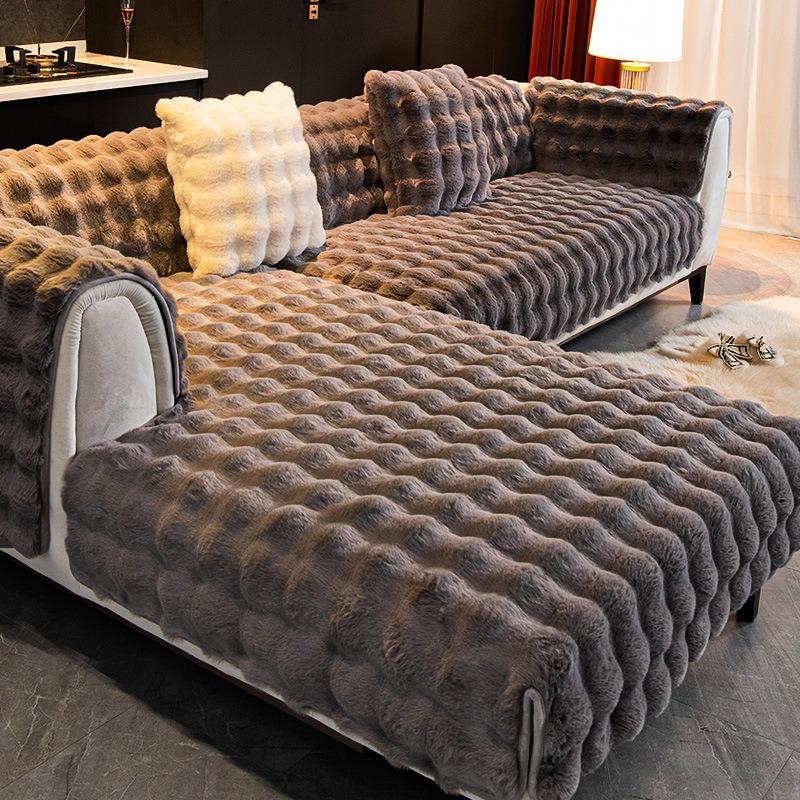 Strictly Selected Cream Wind Rabbit Velvet Sofa Cushion, Thickened Plush Fixed Non-Slip Sofa Cover In Autumn And Winter, New Seat Cushion Cover