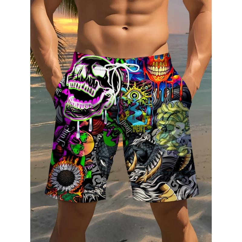 Digitally printed men s all-over printed swim shorts lightweight board shorts with surf and tropical fish/sea life graphics S