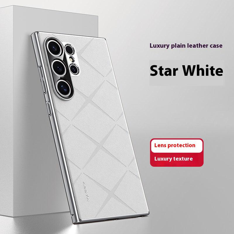 Luxury Plating Genuine Leather Phone Case for Samsung Galaxy S24 Ultra S24 Plus Metal Camera Lens Ultrathin Protection Cover