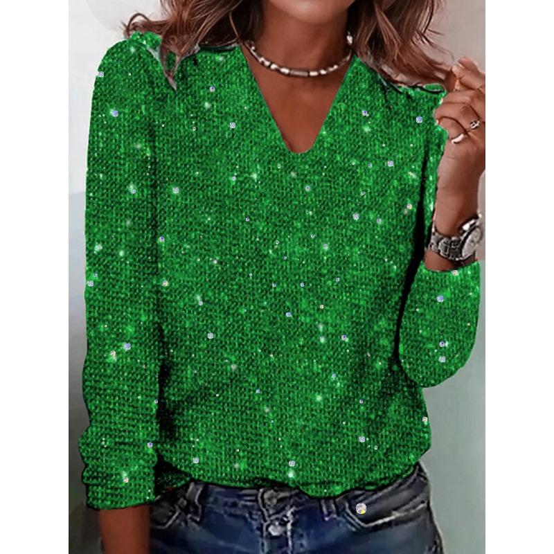 

JPNTKY Women s Fashion Casual Solid Color Print Long Sleeve V Neck Blouses & Shirts International design XXL зелений