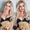 HENRY MARGU Long Wavy White Blonde Platinum Ombre Synthetic Wigs Natural Cosplay Wigs for Women Middle Part Wig Heat Resistant