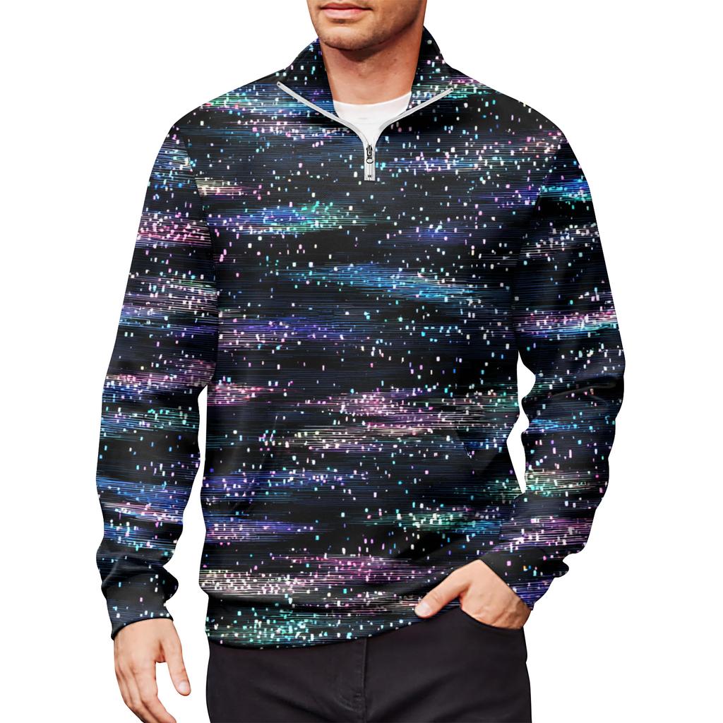Men's Loose Casual 1/4 Zip Sweatshirt Fashion Printed Long Sleeve Top With Pockets