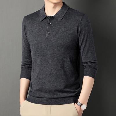 New Men's Business Casual Men's Wool Sweater Solid Color Bottoming Shirt Long-sleeved Sweater Knitted Polo Shirt Men's