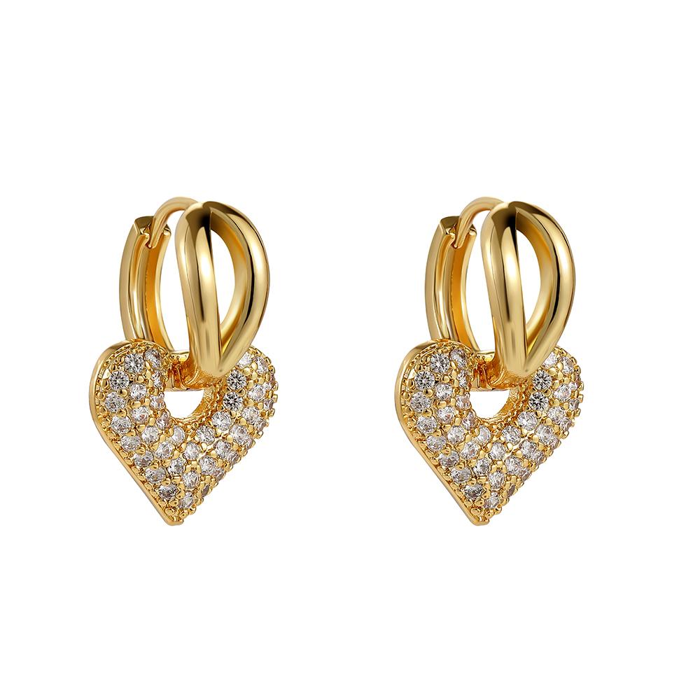 

Exquisite CZ Crystal Love Heart Hoop Earrings for Women Cubic Zirconia Gold Color Sweet Cute Hollow Earrings Fashion Zircon