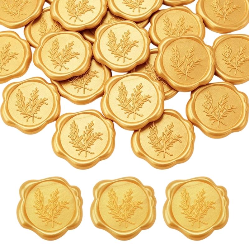 Wax Seal Labels with Adhesive Backing 60-Piece Raised Leaf Relief Stickers for Invitations, Envelopes, and Gift Packaging