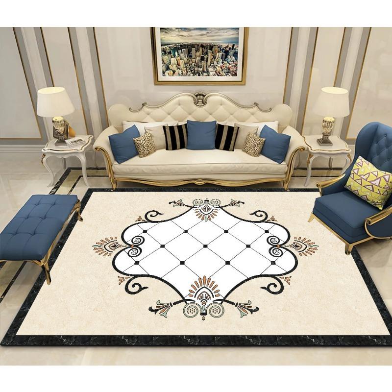 European Luxury Golden Rugs for Living Room Home Marble Bedroom Decor Large Size Carpet Coffee Table Non-slip Mat