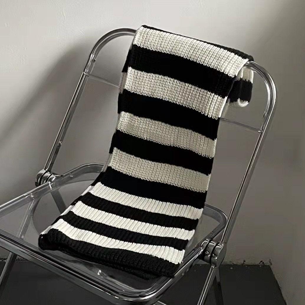 

Student Women s Blue Striped Knitted Wool Scarf Korean Style Winter Warm Neck Warmer