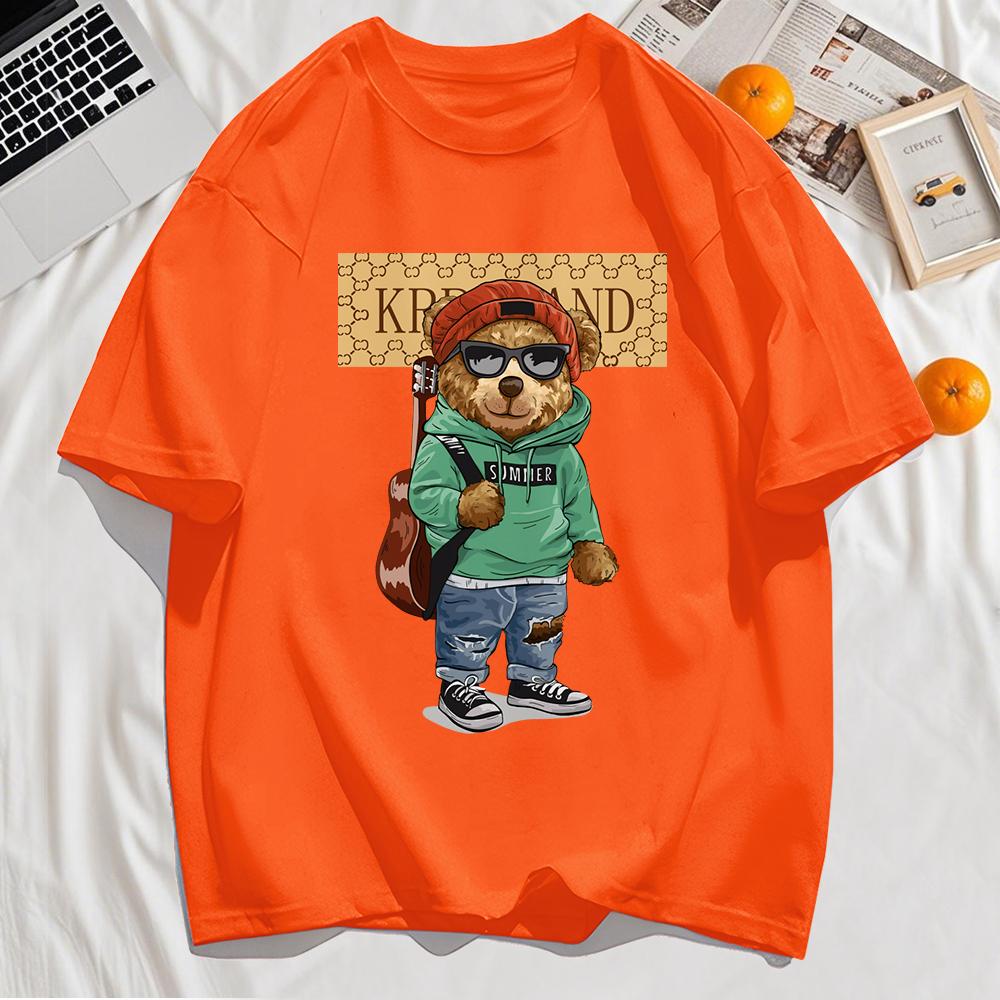 Fashionable Teddy Bear Print Mens T-Shirts Cotton Hip Hop Short Sleeve Oversized Sports Clothes Summer Street T Shirts