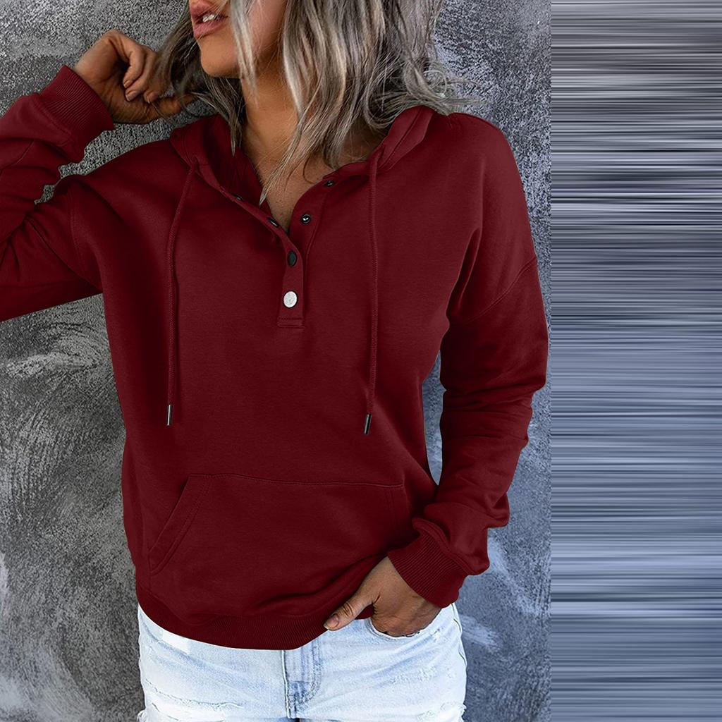 Damen Pullover Hoodies Tops Lässige Button-Down-Sweatshirts mit langen Ärmeln und Taschen