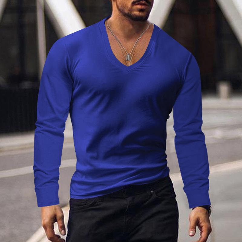 Cross-border Men's T-shirt Cross-border Top Spring and Autumn Base European and American Men's Clothing Color Large Size Casual Long-sleeved Men